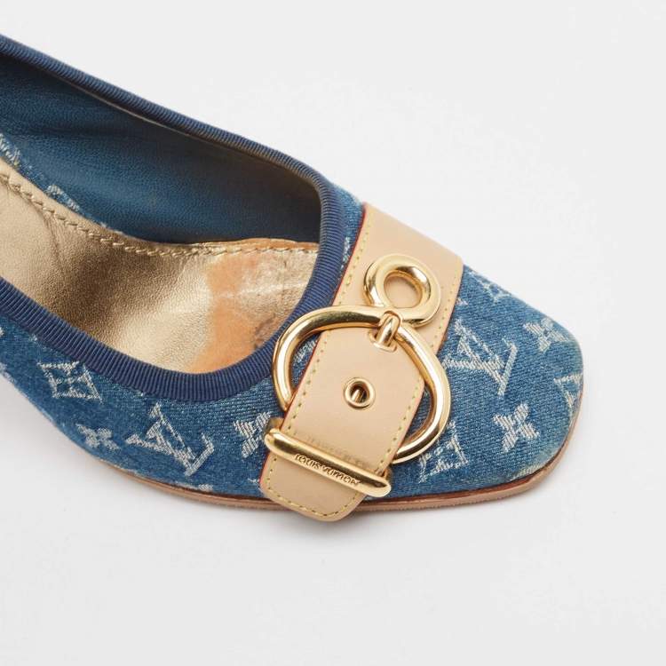 Pre Owned Louis Vuitton Blue Denim and Leather Pumps Size 37.5