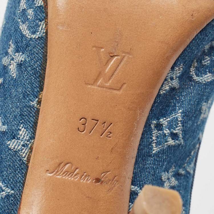 Pre Owned Louis Vuitton Blue Denim and Leather Pumps Size 37.5