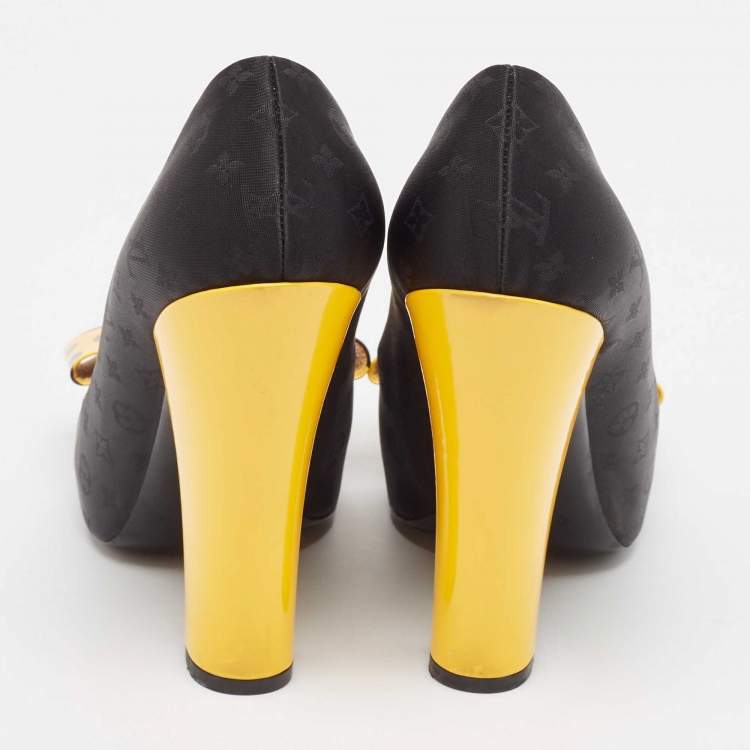 Pre Owned Louis Vuitton Black/Orange Canvas and Patent Leather Pumps Size 40