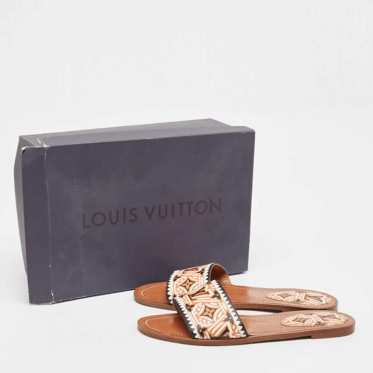 Pre Owned Louis Vuitton Multicolor Canvas and Leather Lock It Flat Sandals Size 40