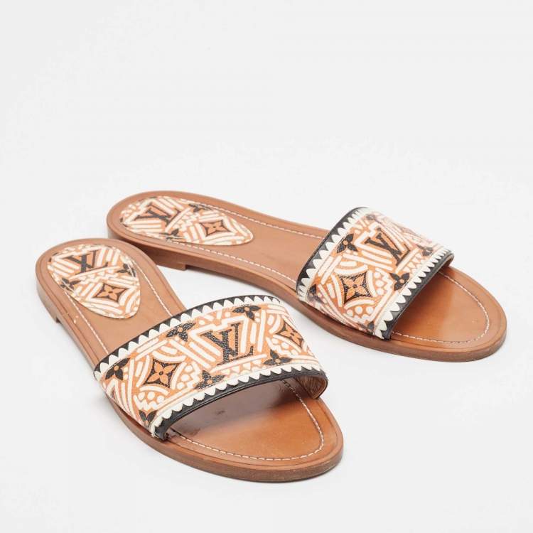 Pre Owned Louis Vuitton Multicolor Canvas and Leather Lock It Flat Sandals Size 40
