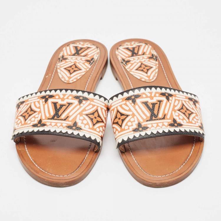 Pre Owned Louis Vuitton Multicolor Canvas and Leather Lock It Flat Sandals Size 40