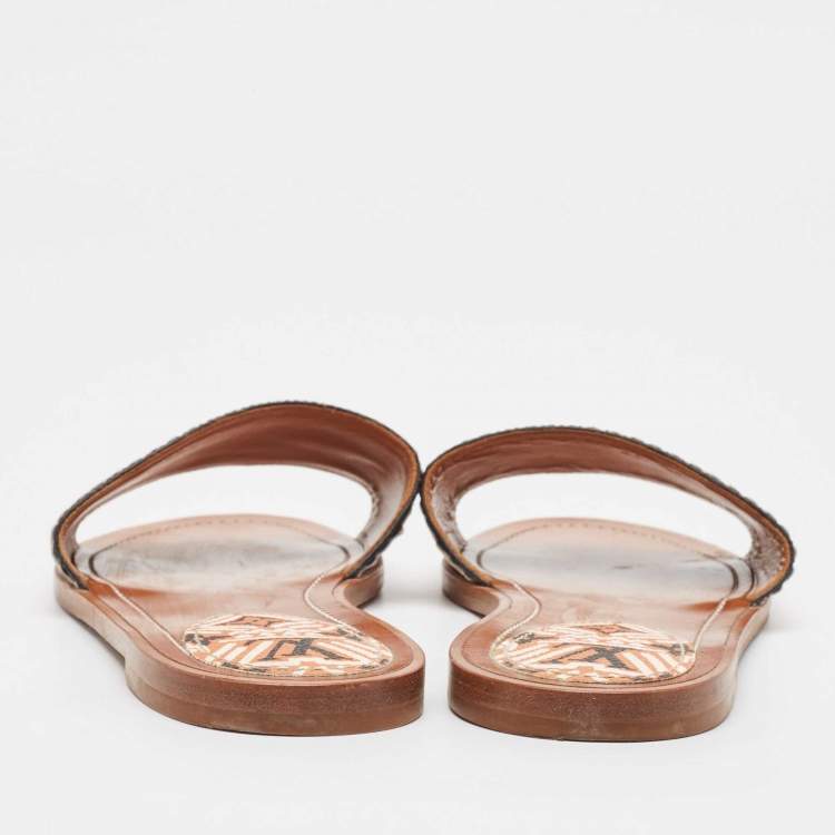 Pre Owned Louis Vuitton Multicolor Canvas and Leather Lock It Flat Sandals Size 40