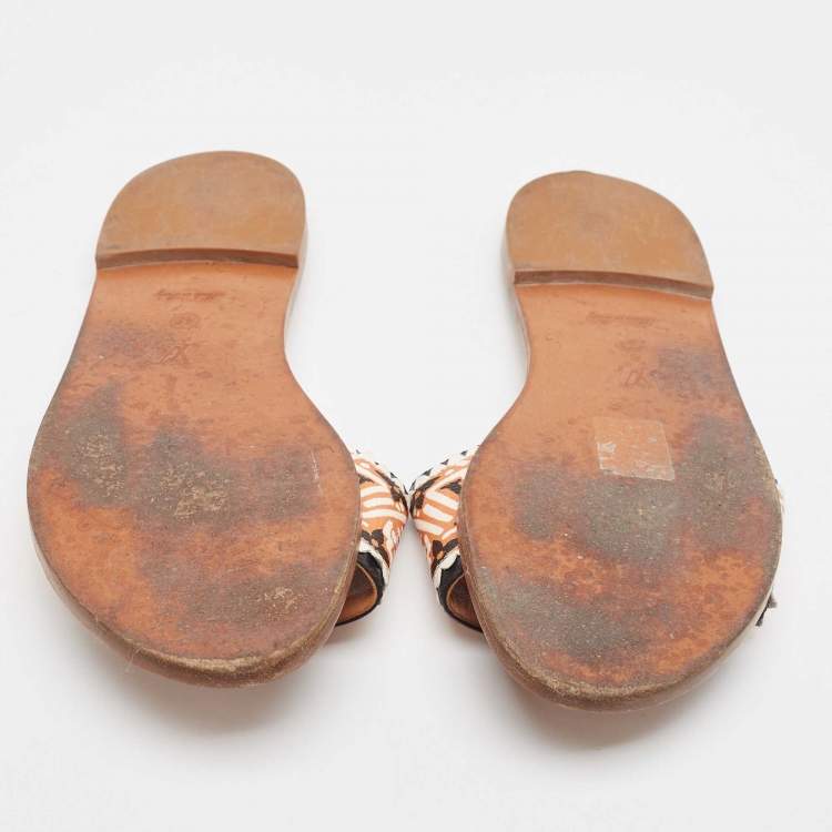 Pre Owned Louis Vuitton Multicolor Canvas and Leather Lock It Flat Sandals Size 40
