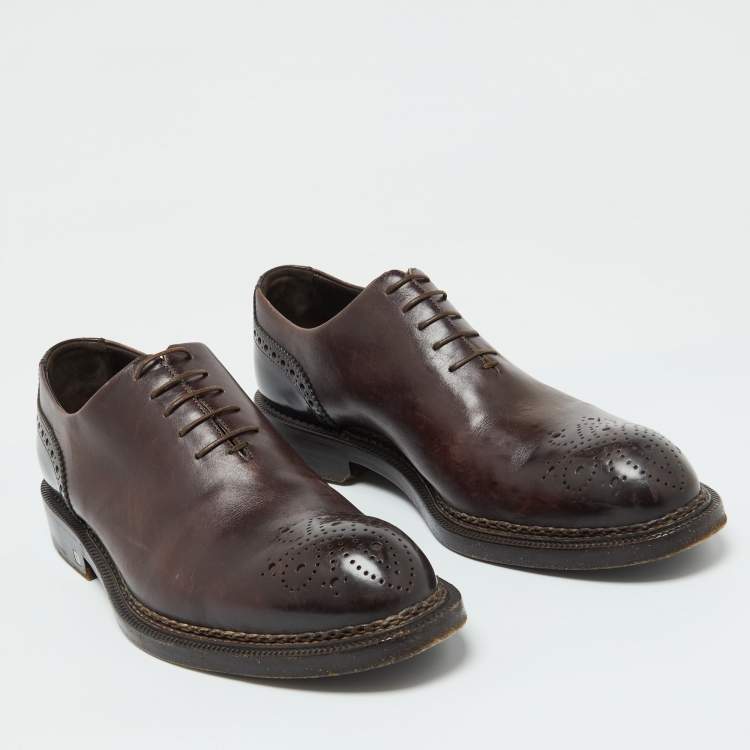 Pre Owned Louis Vuitton Brown Leather Lace Up Oxfords Size 41