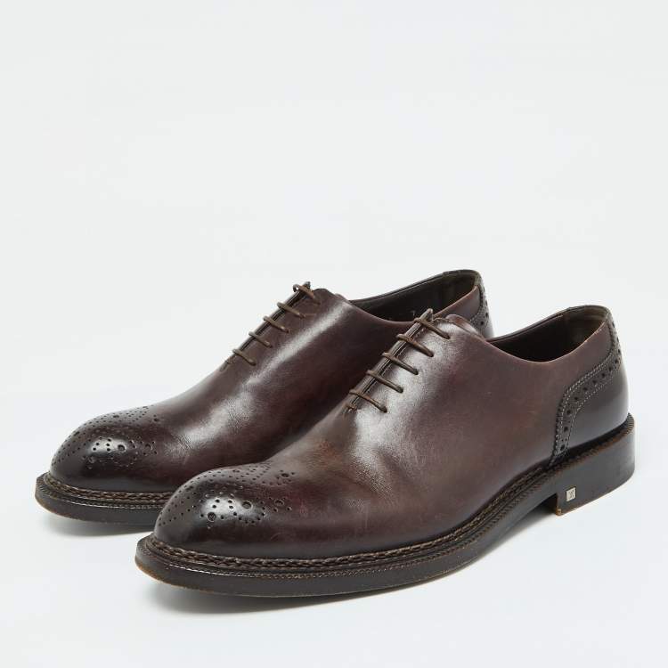 Pre Owned Louis Vuitton Brown Leather Lace Up Oxfords Size 41