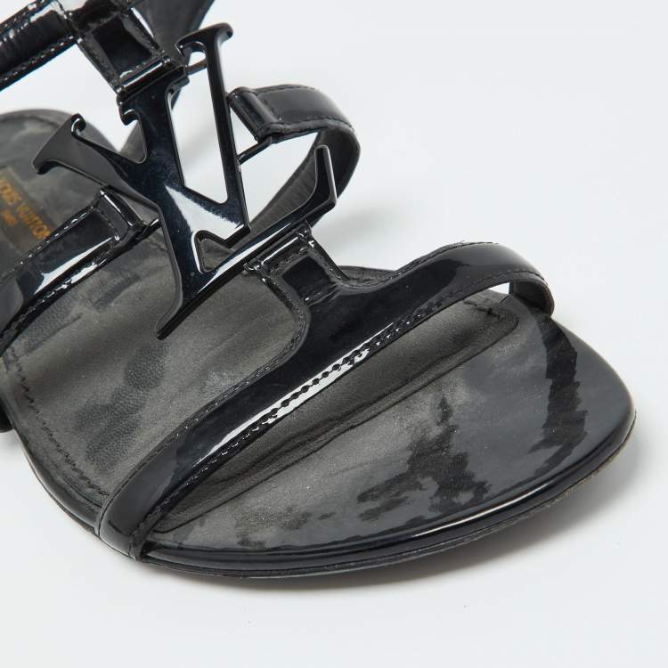 Pre Owned Louis Vuitton Black Patent Leather Paradiso Flat Sandals Size 35