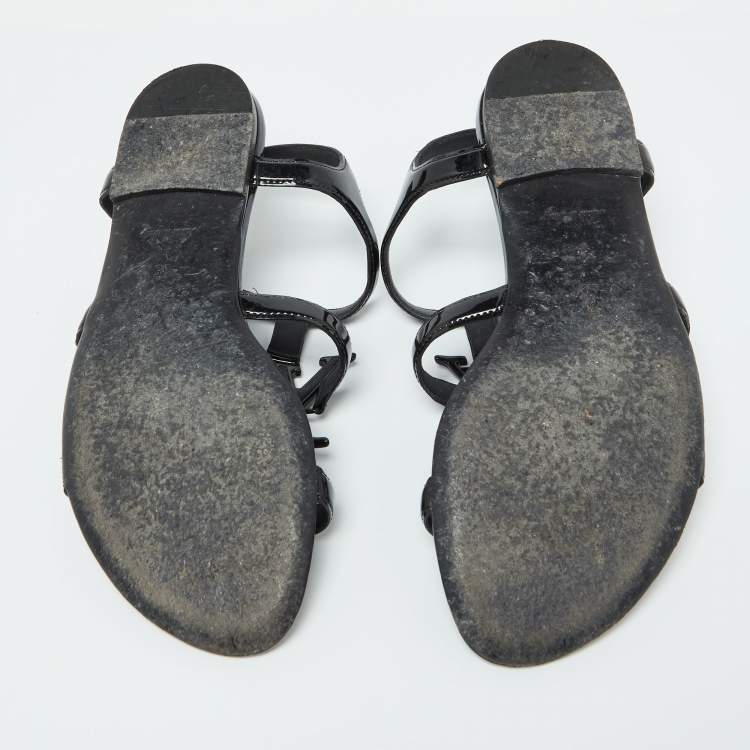 Pre Owned Louis Vuitton Black Patent Leather Paradiso Flat Sandals Size 35