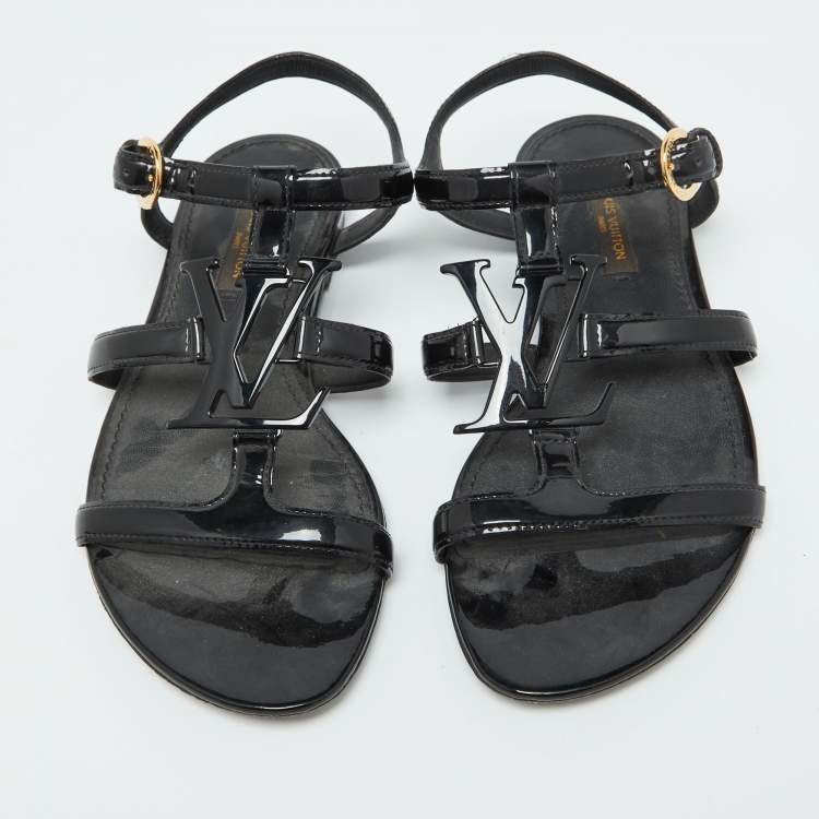 Pre Owned Louis Vuitton Black Patent Leather Paradiso Flat Sandals Size 35