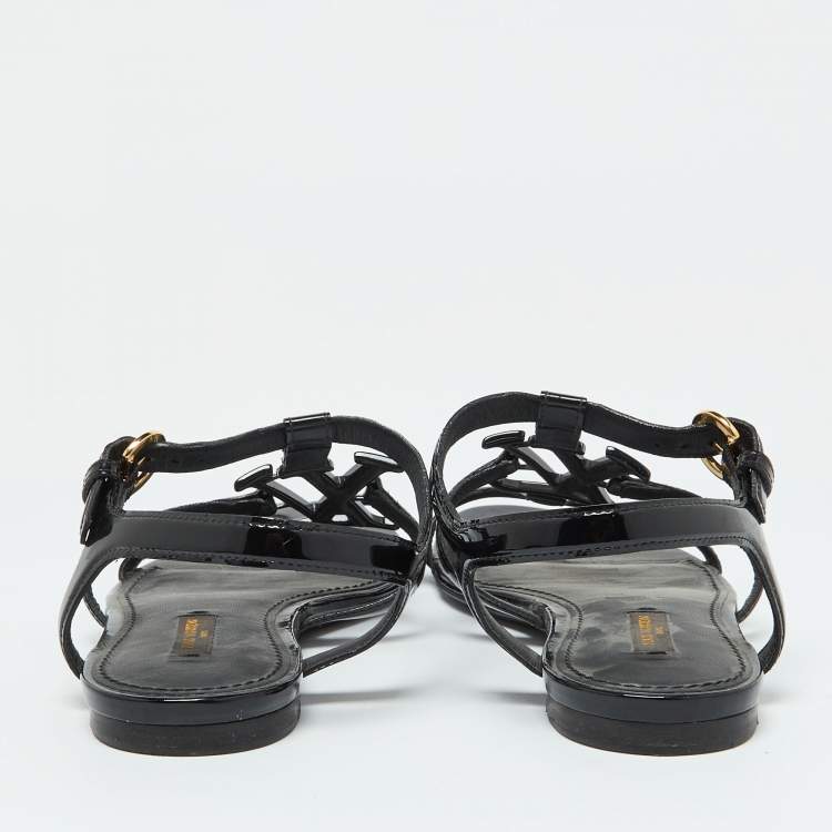 Pre Owned Louis Vuitton Black Patent Leather Paradiso Flat Sandals Size 35