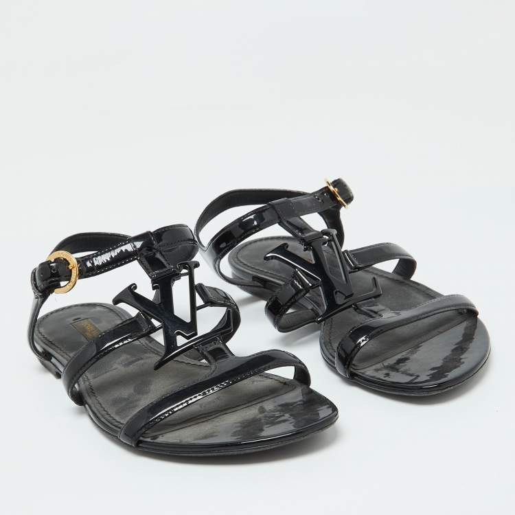 Pre Owned Louis Vuitton Black Patent Leather Paradiso Flat Sandals Size 35