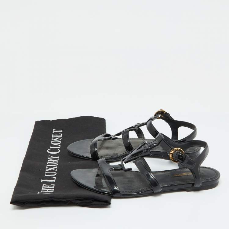 Pre Owned Louis Vuitton Black Patent Leather Paradiso Flat Sandals Size 35