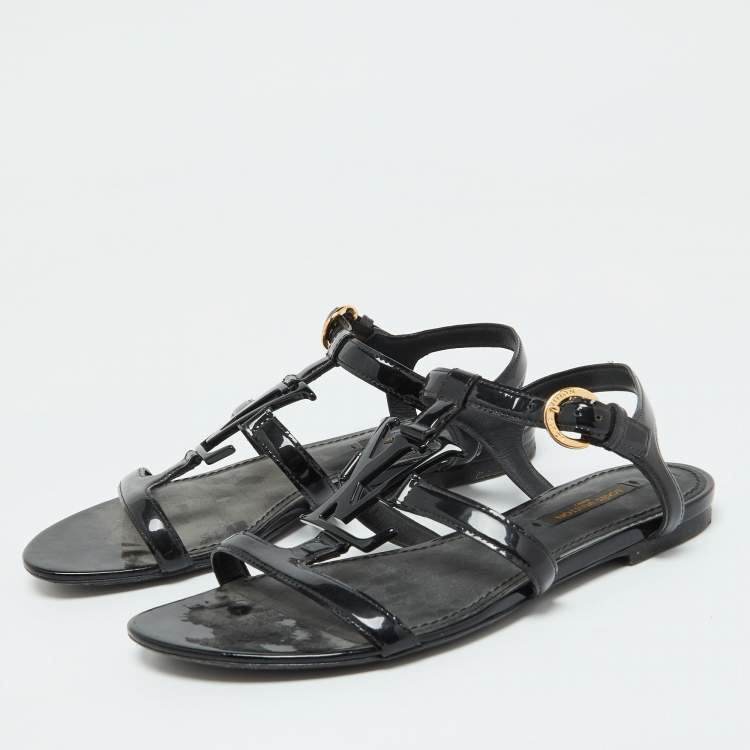 Pre Owned Louis Vuitton Black Patent Leather Paradiso Flat Sandals Size 35
