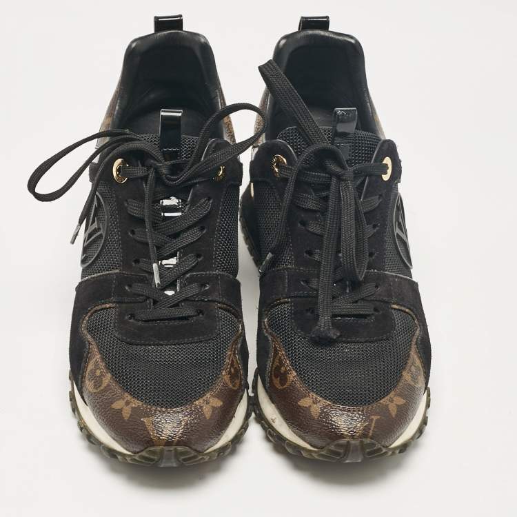 Pre Owned Louis Vuitton Black/Brown Canvas and Suede Run Away Low Top Sneakers Size 36.5