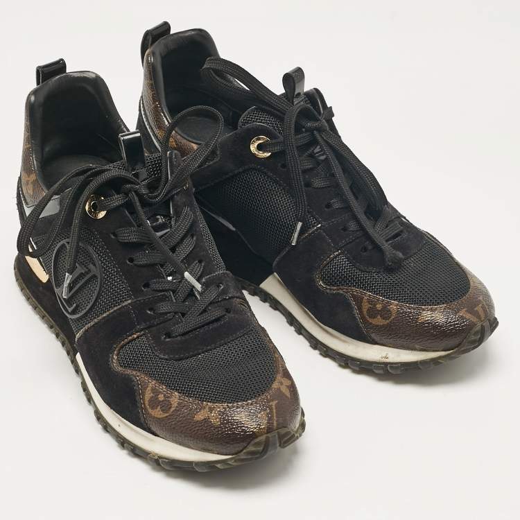 Pre Owned Louis Vuitton Black/Brown Canvas and Suede Run Away Low Top Sneakers Size 36.5