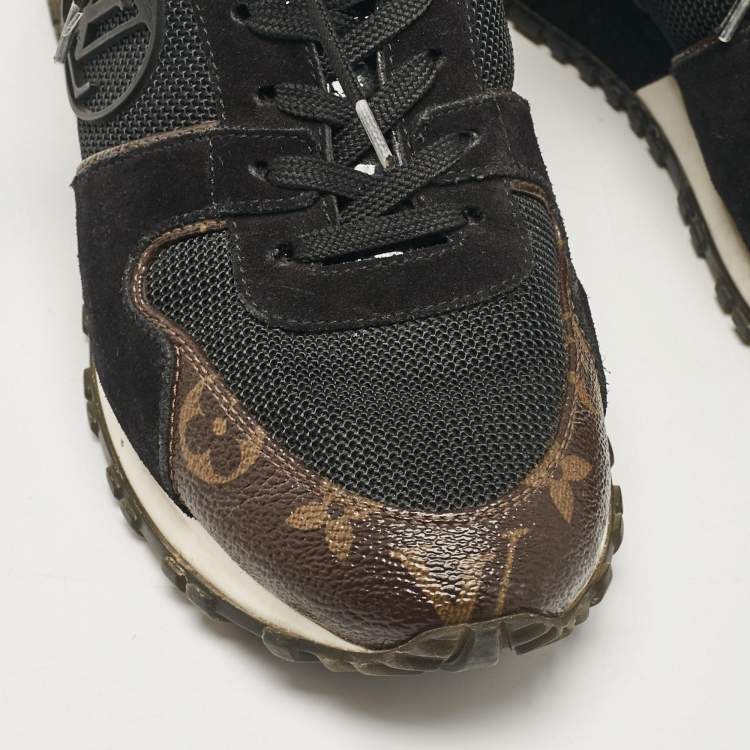 Pre Owned Louis Vuitton Black/Brown Canvas and Suede Run Away Low Top Sneakers Size 36.5