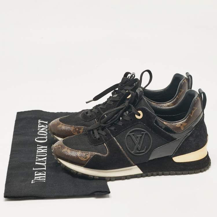 Pre Owned Louis Vuitton Black/Brown Canvas and Suede Run Away Low Top Sneakers Size 36.5
