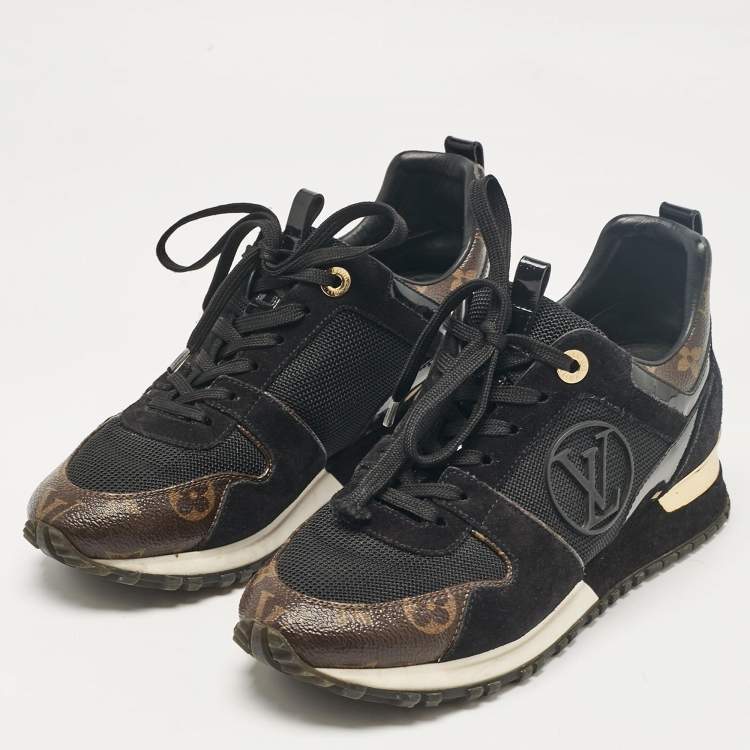 Pre Owned Louis Vuitton Black/Brown Canvas and Suede Run Away Low Top Sneakers Size 36.5