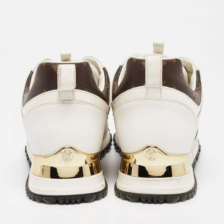 Pre Owned Louis Vuitton White/Brown Monogram Canvas and Leather Run Away Sneakers Size 39
