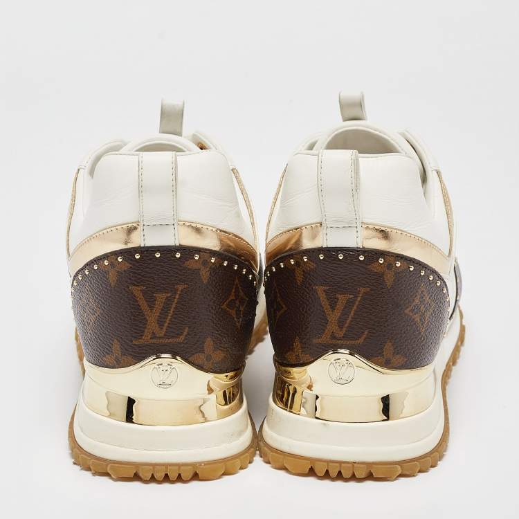 Pre Owned Louis Vuitton White/Brown Monogram Canvas and Leather Run Away Low Top Sneakers Size 40