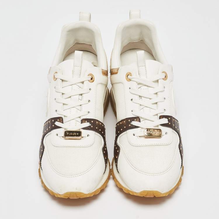 Pre Owned Louis Vuitton White/Brown Monogram Canvas and Leather Run Away Low Top Sneakers Size 40