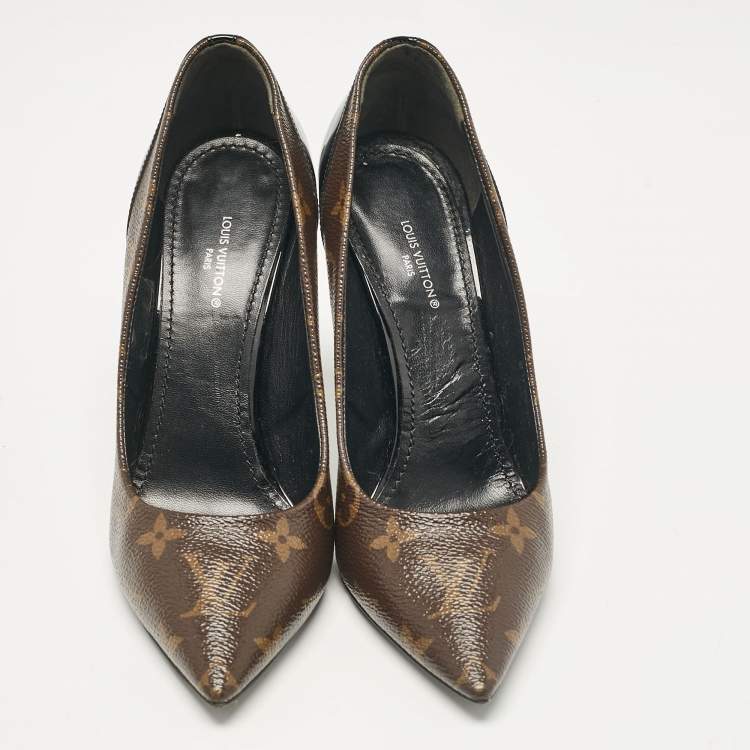 Pre Owned Louis Vuitton Black Monogram Canvas and Patent Leather Chérie Pumps Size 37.5