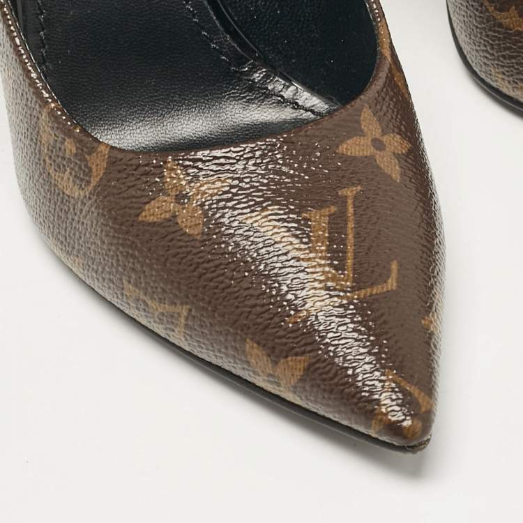 Pre Owned Louis Vuitton Black Monogram Canvas and Patent Leather Chérie Pumps Size 37.5