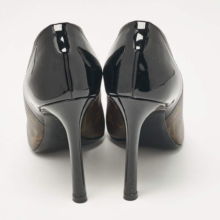 Pre Owned Louis Vuitton Black Monogram Canvas and Patent Leather Chérie Pumps Size 37.5