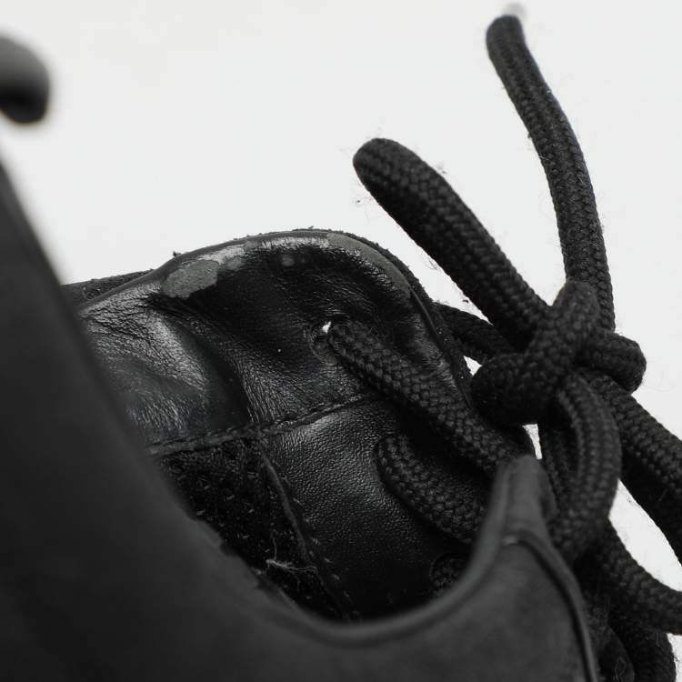 Pre Owned Louis Vuitton Black Monogram Satin and Suede Low Top Sneakers Size 37.5