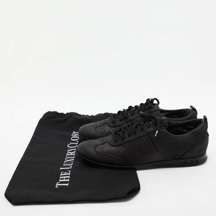 Pre Owned Louis Vuitton Black Monogram Satin and Suede Low Top Sneakers Size 37.5