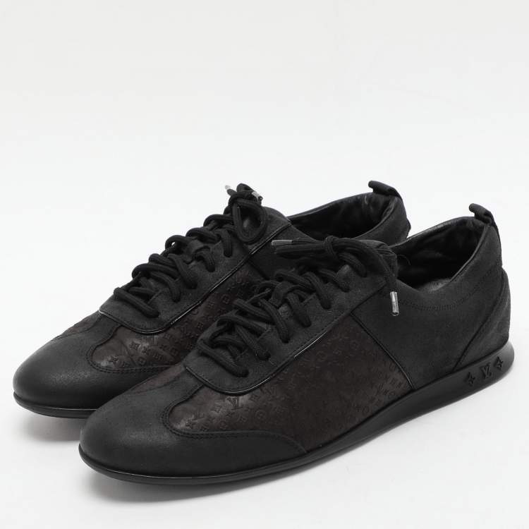 Pre Owned Louis Vuitton Black Monogram Satin and Suede Low Top Sneakers Size 37.5