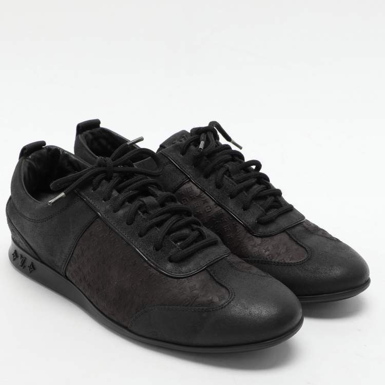 Pre Owned Louis Vuitton Black Monogram Satin and Suede Low Top Sneakers Size 37.5