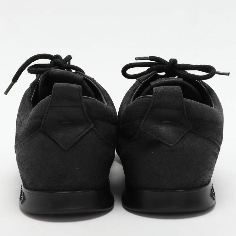 Pre Owned Louis Vuitton Black Monogram Satin and Suede Low Top Sneakers Size 37.5