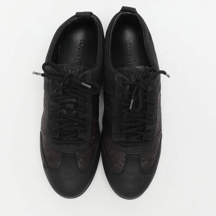 Pre Owned Louis Vuitton Black Monogram Satin and Suede Low Top Sneakers Size 37.5