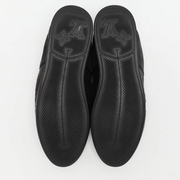 Pre Owned Louis Vuitton Black Monogram Satin and Suede Low Top Sneakers Size 37.5