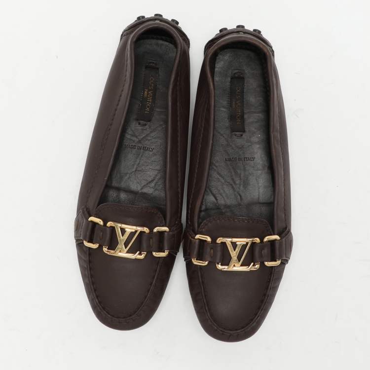 Pre Owned Louis Vuitton Brown Leather Oxford Loafers Size 36