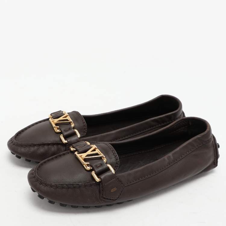 Pre Owned Louis Vuitton Brown Leather Oxford Loafers Size 36