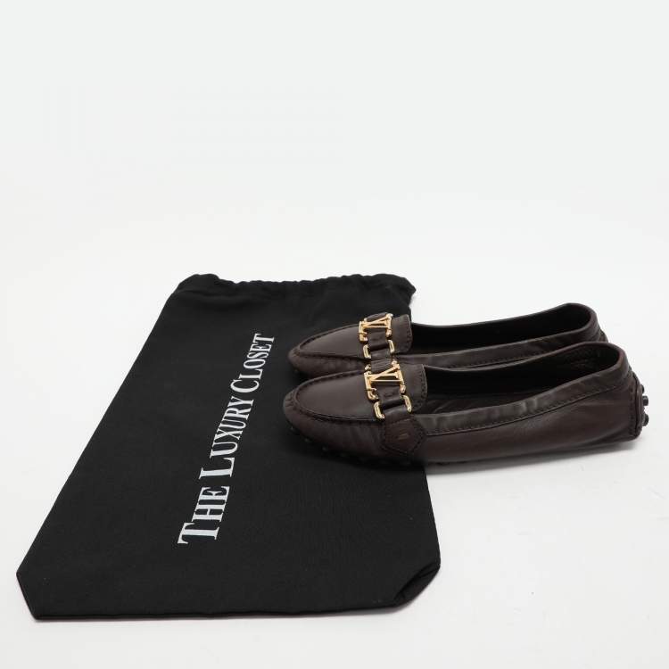 Pre Owned Louis Vuitton Brown Leather Oxford Loafers Size 36