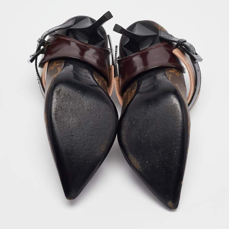 Pre Owned Louis Vuitton Brown Monogram Canvas and Leather Pointed Toe Pumps Size 38