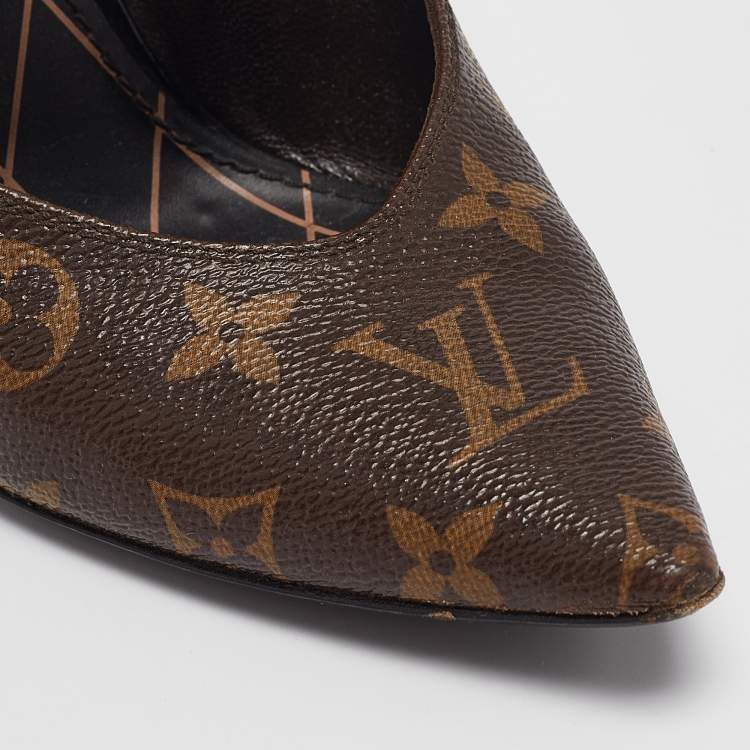 Pre Owned Louis Vuitton Brown Monogram Canvas and Leather Pointed Toe Pumps Size 38