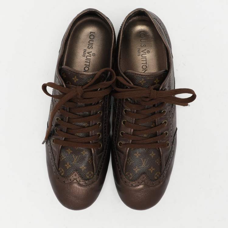 Pre Owned Louis Vuitton Brown Monogram Canvas and Leather Low Top Sneakers Size 40.5