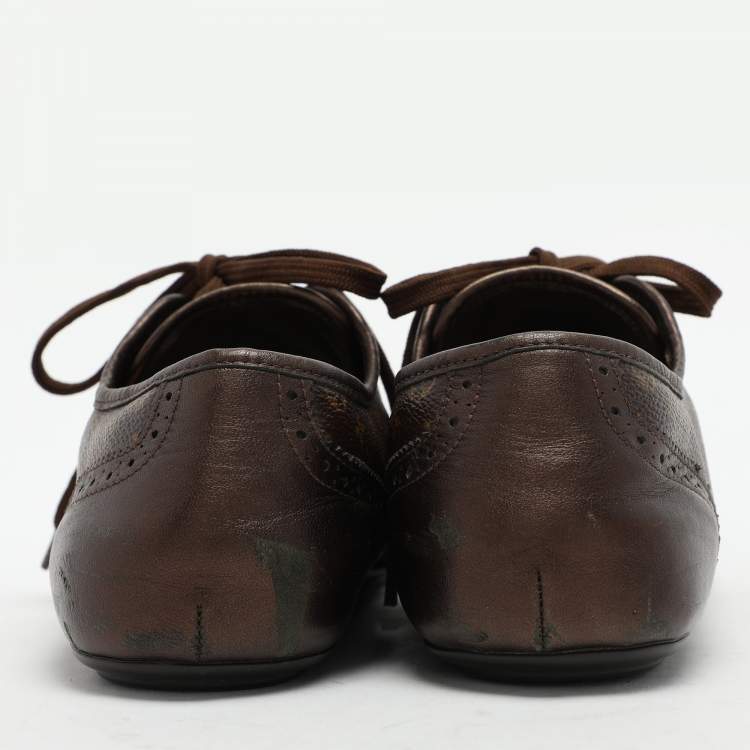 Pre Owned Louis Vuitton Brown Monogram Canvas and Leather Low Top Sneakers Size 40.5