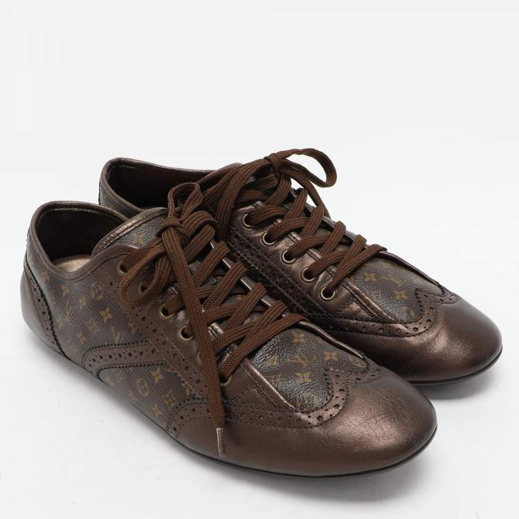 Pre Owned Louis Vuitton Brown Monogram Canvas and Leather Low Top Sneakers Size 40.5