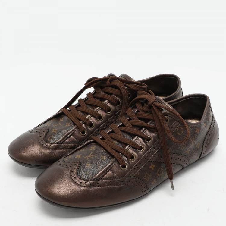 Pre Owned Louis Vuitton Brown Monogram Canvas and Leather Low Top Sneakers Size 40.5
