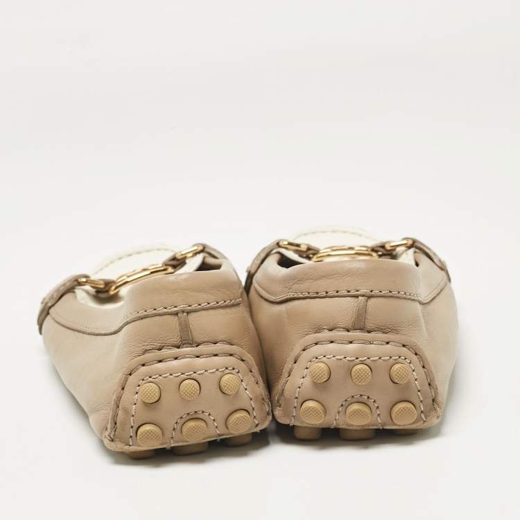 Pre Owned Louis Vuitton Beige/White Leather Oxford Loafers Size 39