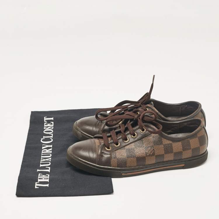 Pre Owned Louis Vuitton Brown Monogram Canvas and Leather Lace Up Sneakers Size 35