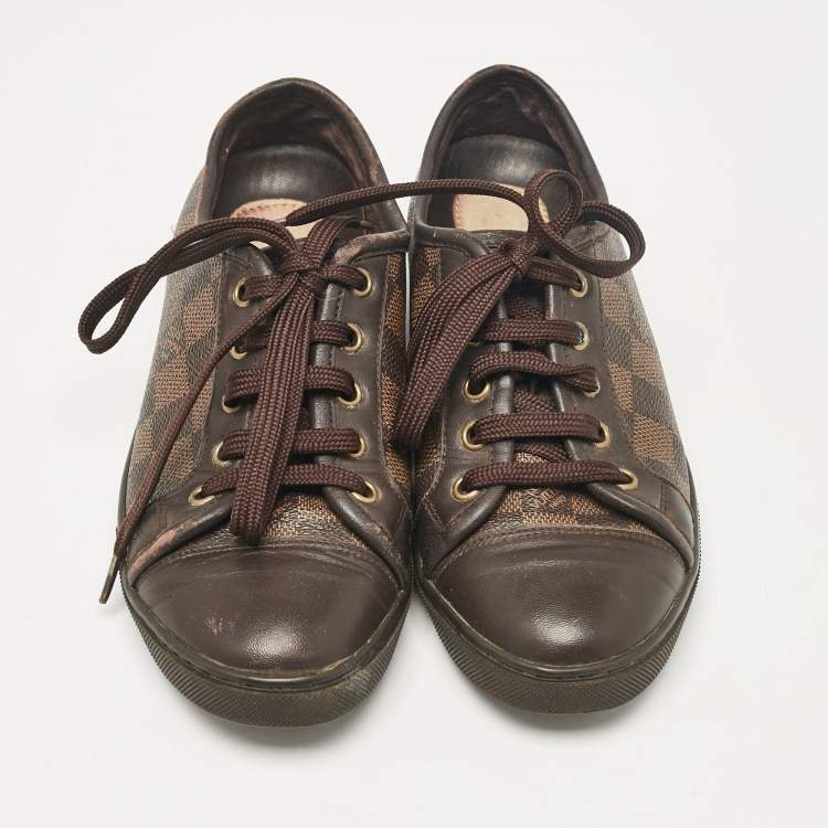 Pre Owned Louis Vuitton Brown Monogram Canvas and Leather Lace Up Sneakers Size 35