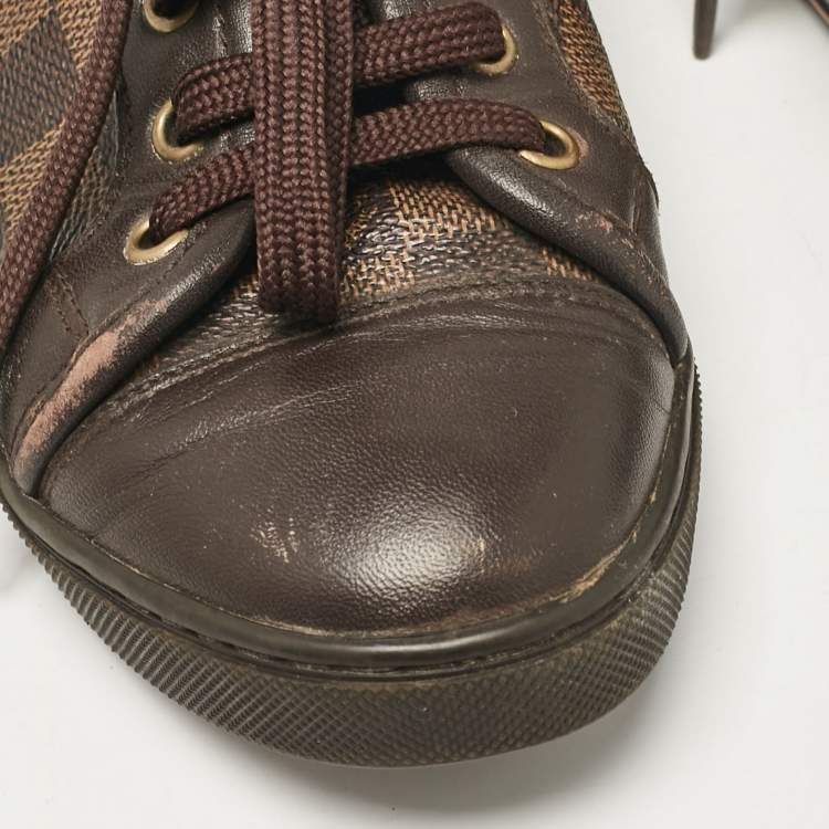 Pre Owned Louis Vuitton Brown Monogram Canvas and Leather Lace Up Sneakers Size 35