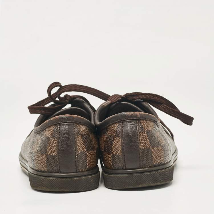 Pre Owned Louis Vuitton Brown Monogram Canvas and Leather Lace Up Sneakers Size 35