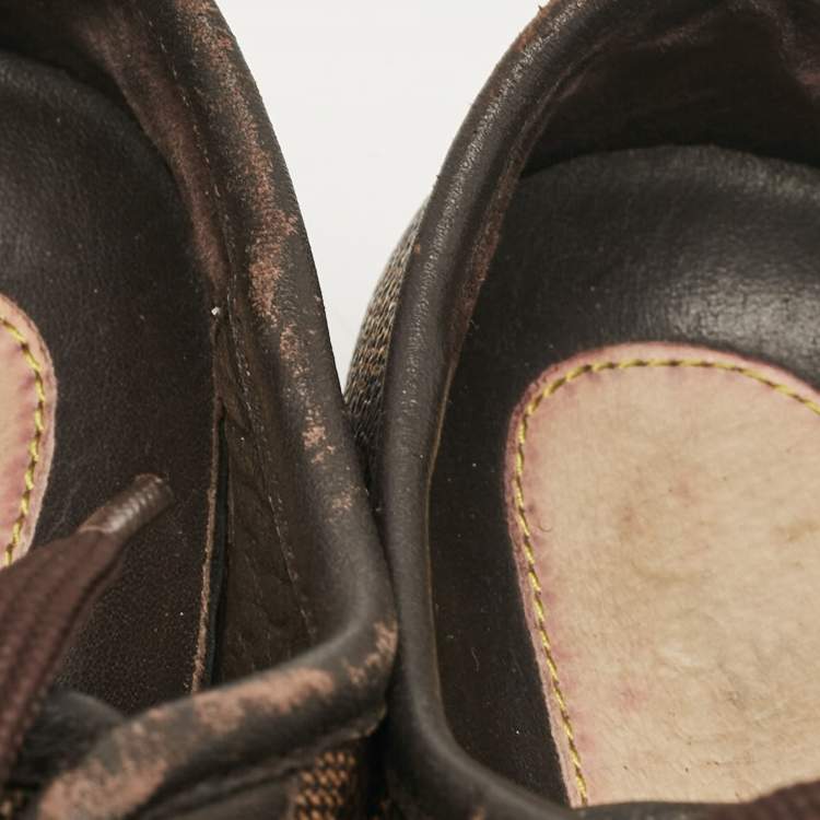 Pre Owned Louis Vuitton Brown Monogram Canvas and Leather Lace Up Sneakers Size 35